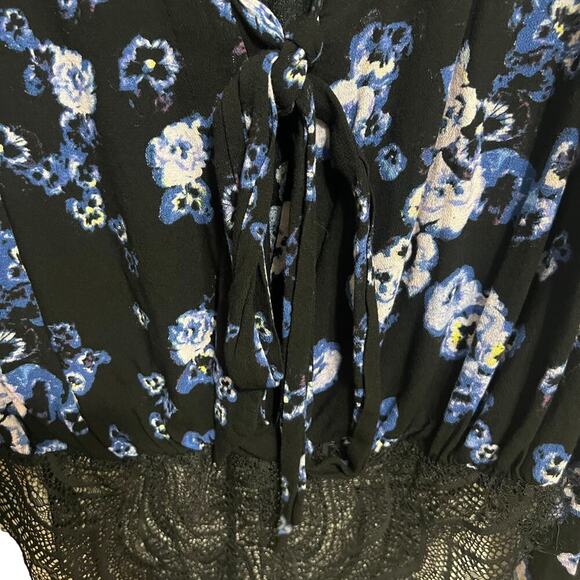 Intimately Free People Black Blue Floral Tie Lace Body Suit Medium - Picture 7 of 13